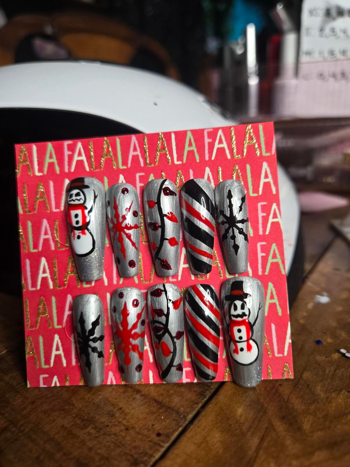 Silver gothic christmas nails custom made