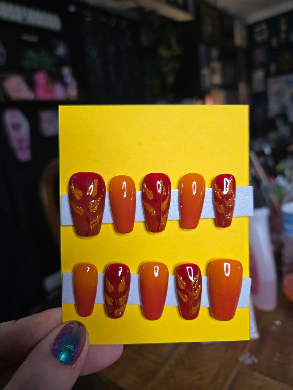 Fall foliage leaves press on nails custom made