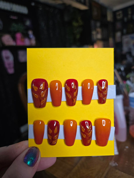 Fall foliage leaves press on nails custom made