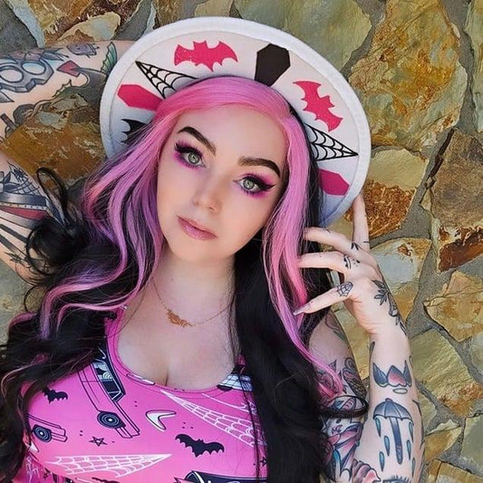 coffin hearse bat and spiderweb hand painted gothic hat