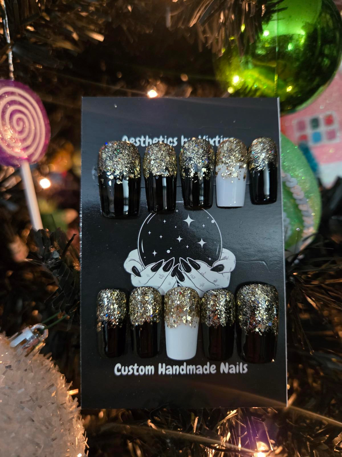 New Years square press on nails custom made