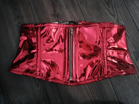 NWT Red shiny metallic lace up corset sexy