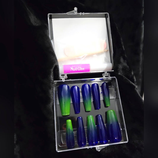 Ombre blue green Press on nails set of 10