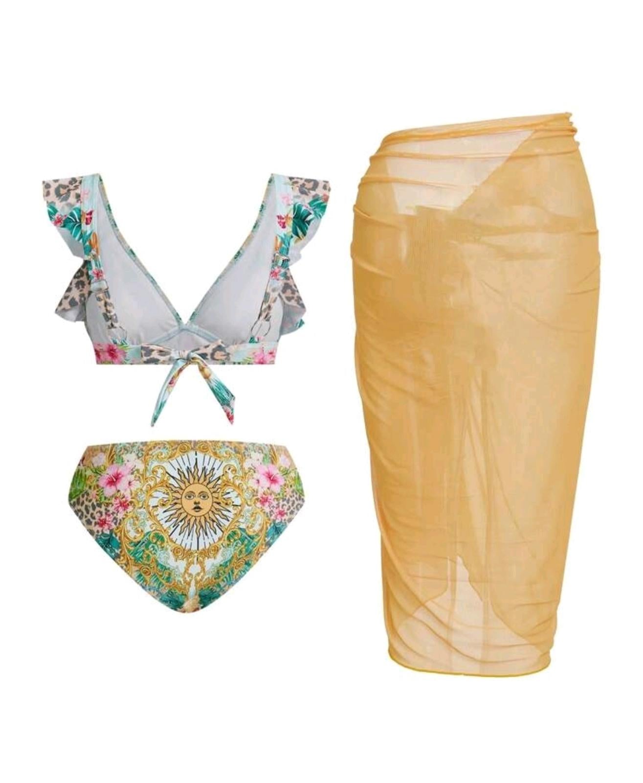 3 piece bikini and cover up skirt swimsuit