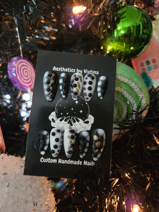 Abstract almond press on nails custom made
