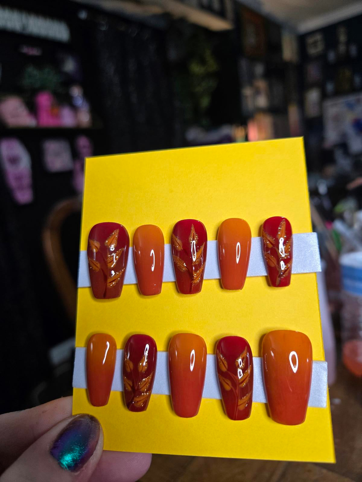 Fall foliage leaves press on nails custom made