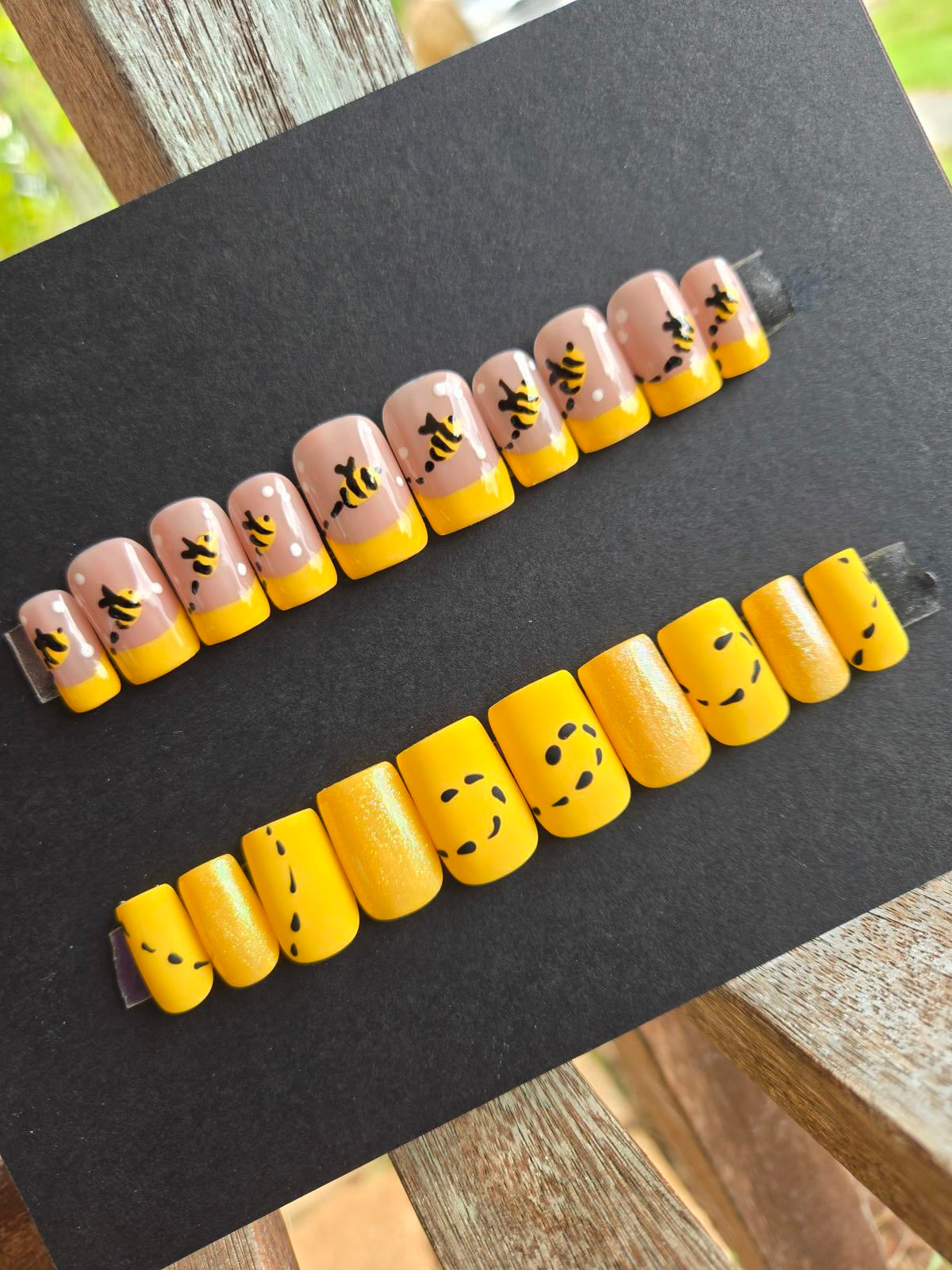 Honey bumble bee french tip nails custom made