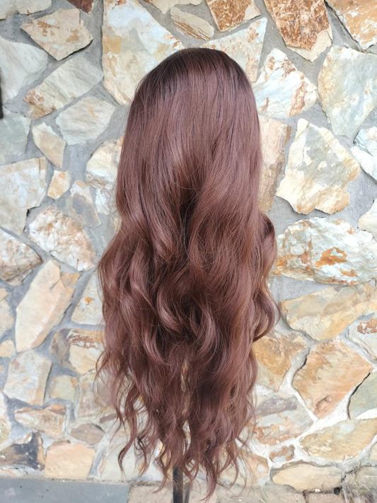 Long wavy brown lace front wig