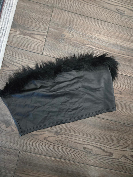 Black pleather and faux fur bralette