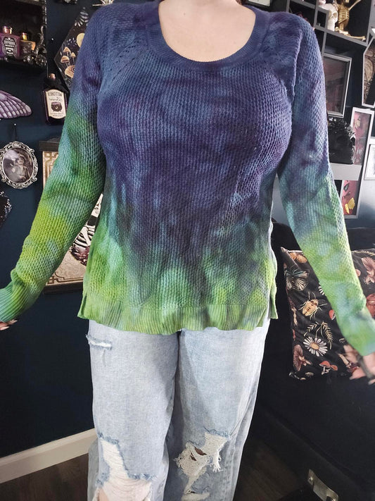 Tie dyed cable knit sweater