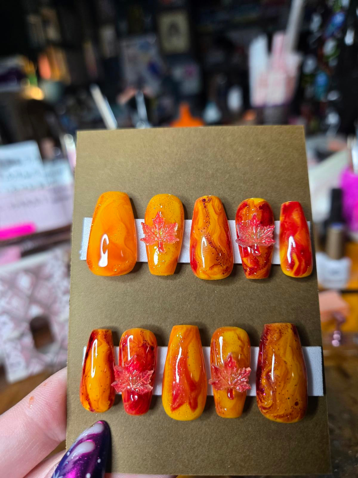 Fall maple leaf press on nails custom made