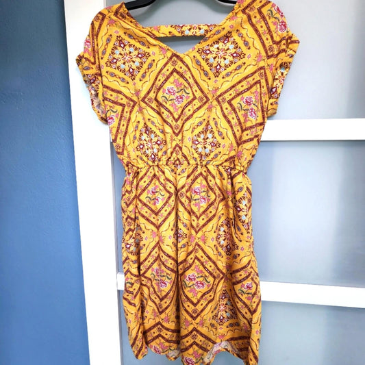 PINK ROSE bohemian dress yellow floral