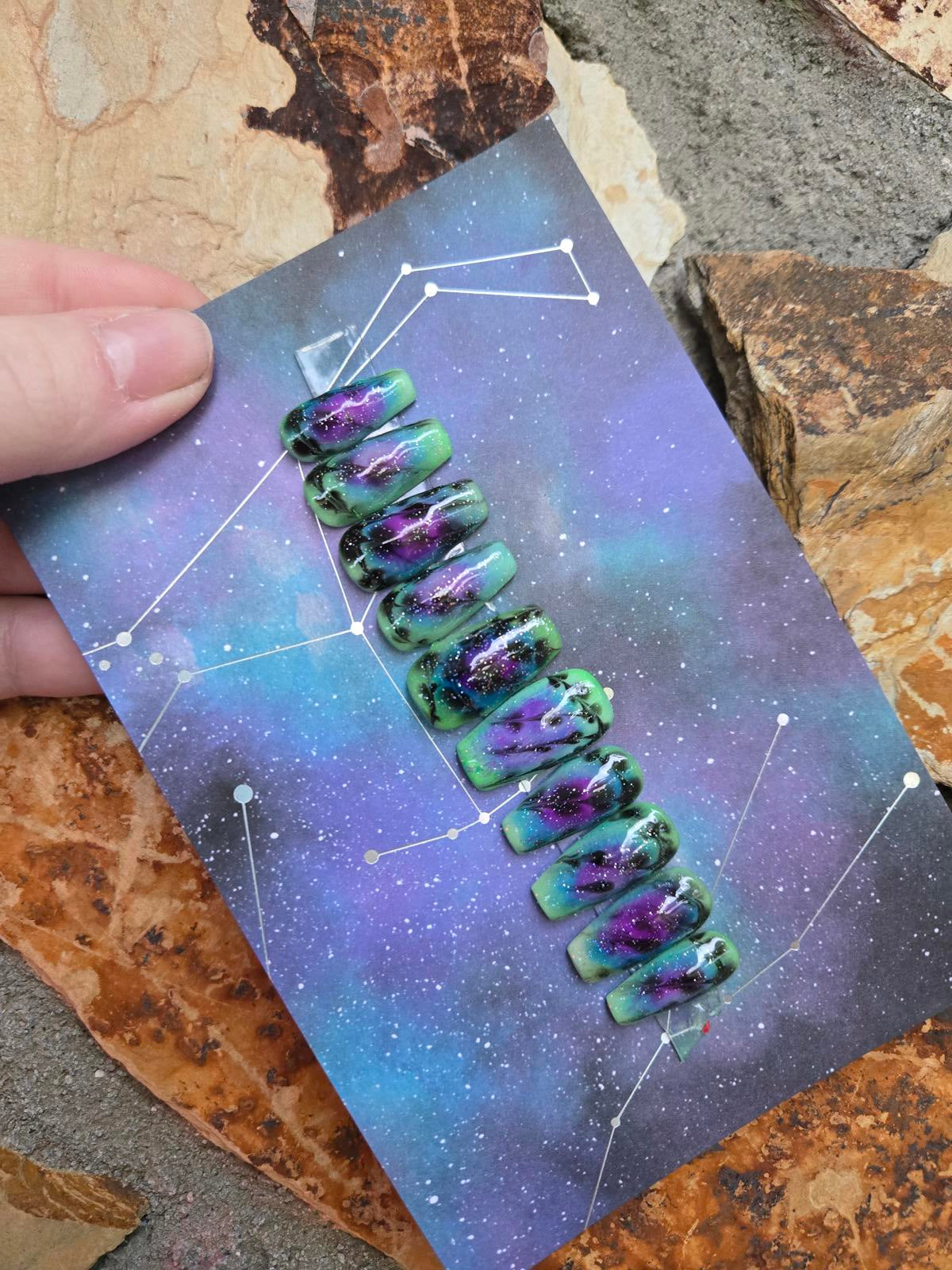 Aurora galaxy handmade nails custom made
