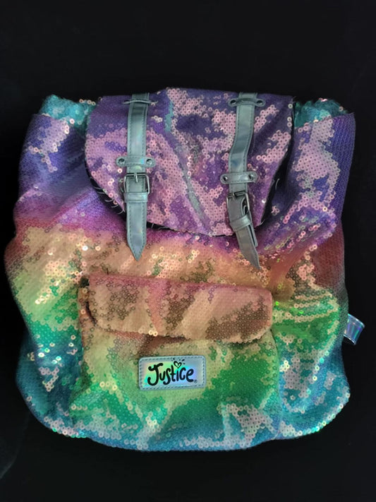 Justice rainbow sequin holographic backpack