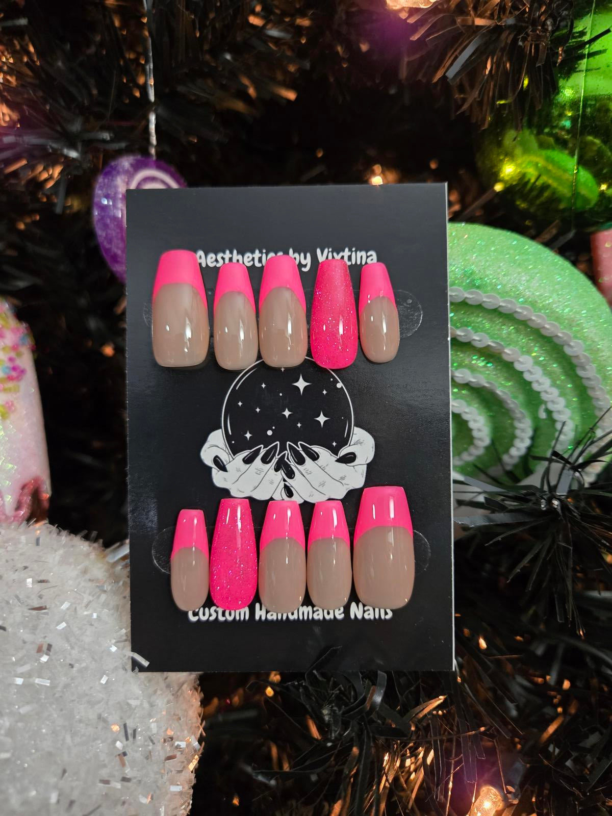 Pink french tip nails custom made