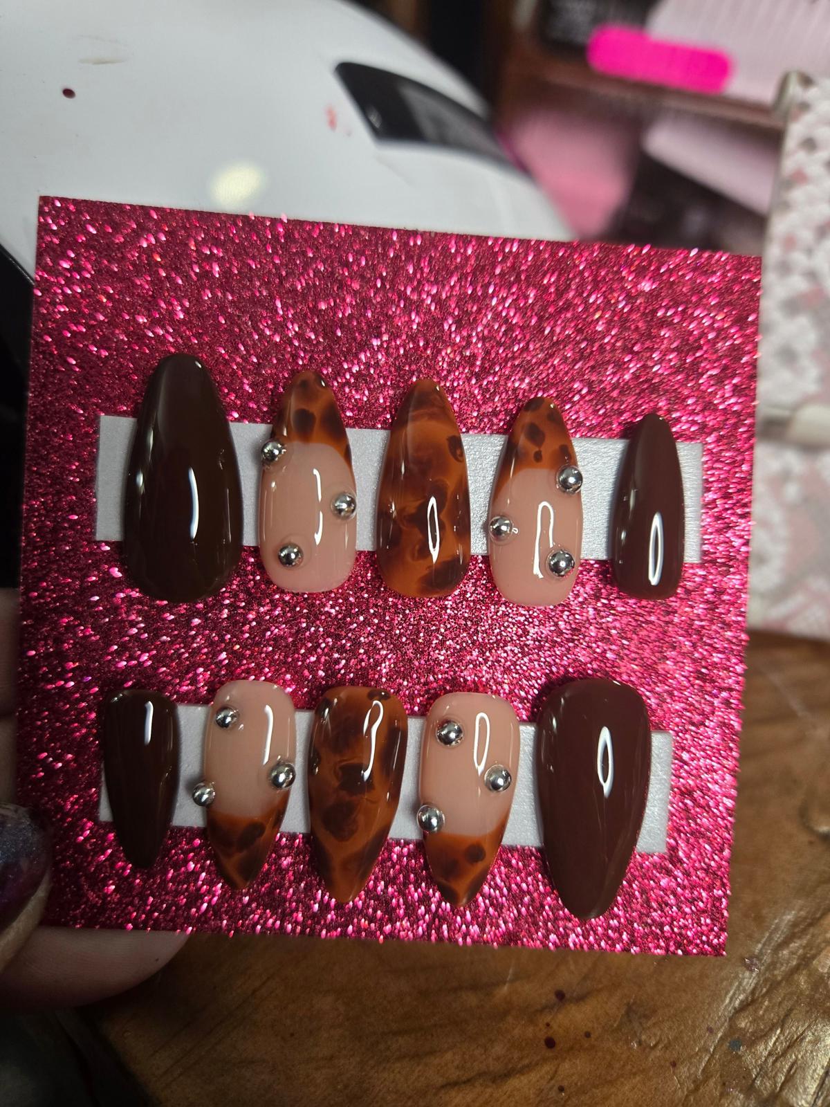 leopard Frenchie boujee nails handmade press ons