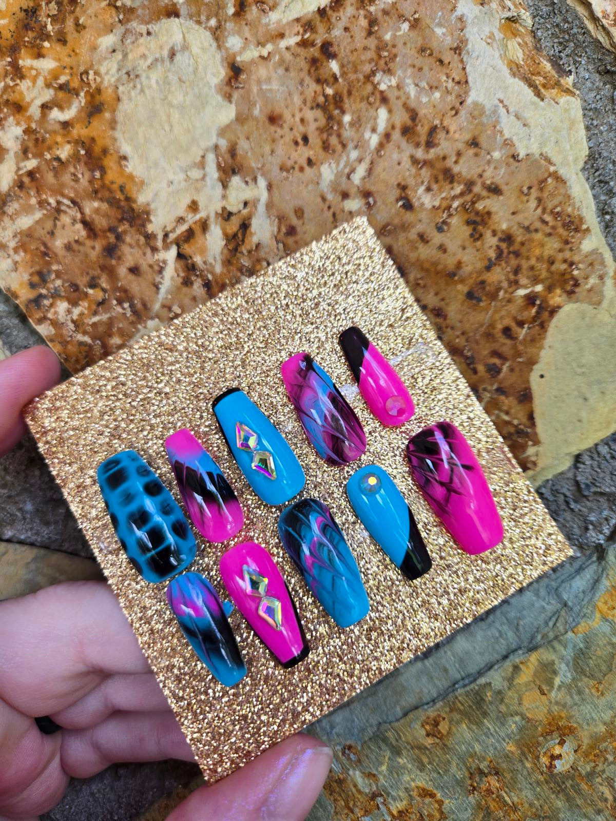 80s tie dye press on nails custom made