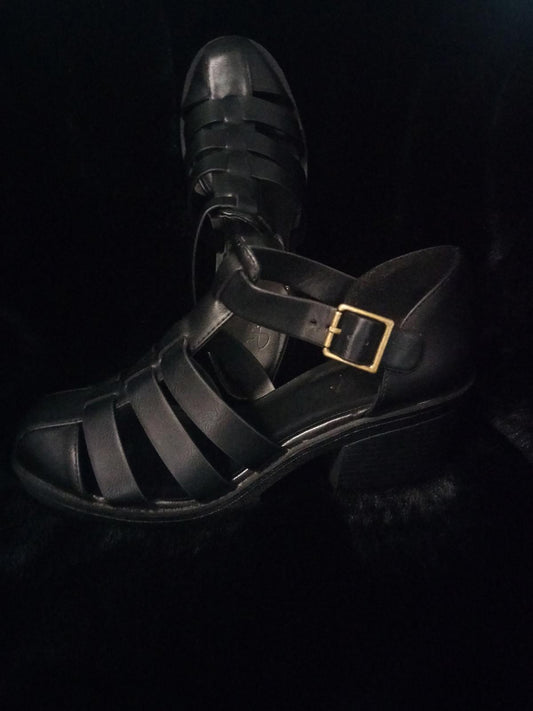 Black chunky heeled sandals