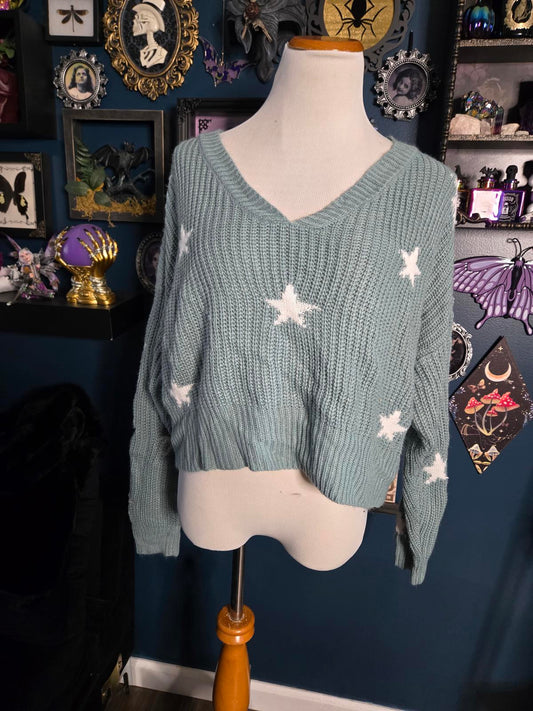 Teal cable knit star sweater