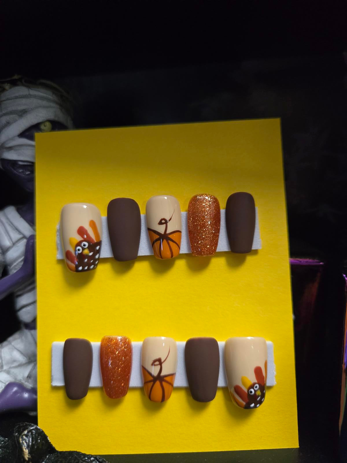 Turkey pumpkin thanksgiving press on nails custom made