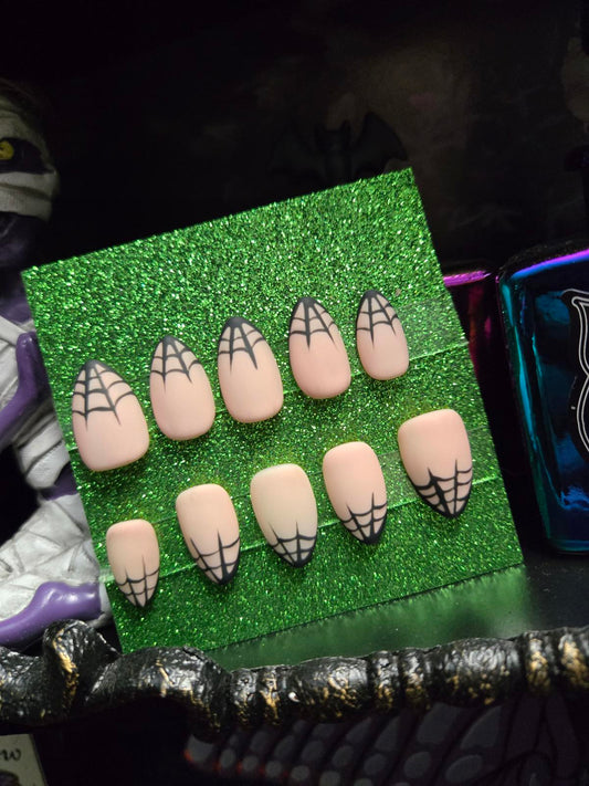 Classy matte spiderweb french press on nails custom made