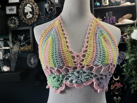 Pastel rainbow crochet bralette top