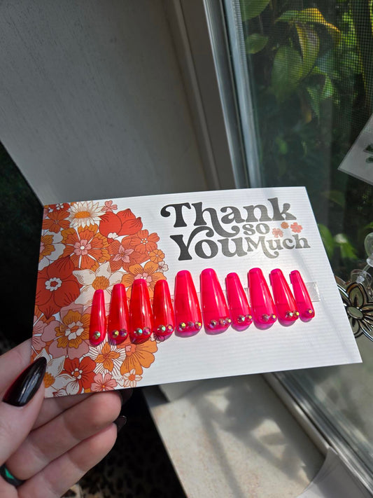 Hot pink jelly barbie rhinestone press on nails custom made