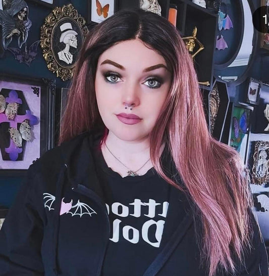 Rose gold mauve straight lace front wig with dark root