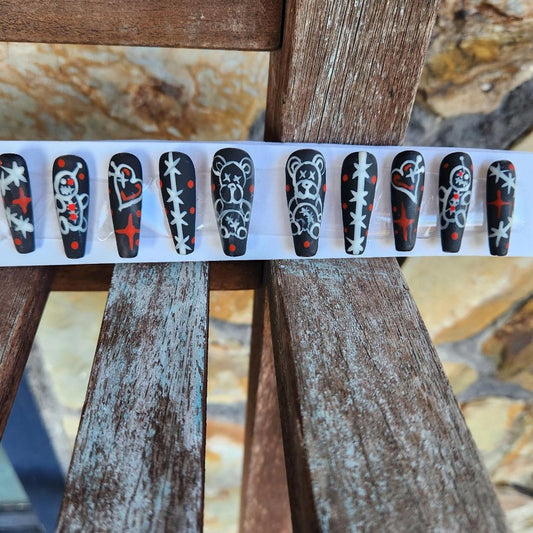 10 piece matte custom hand painted VOODOO gothic press on nails