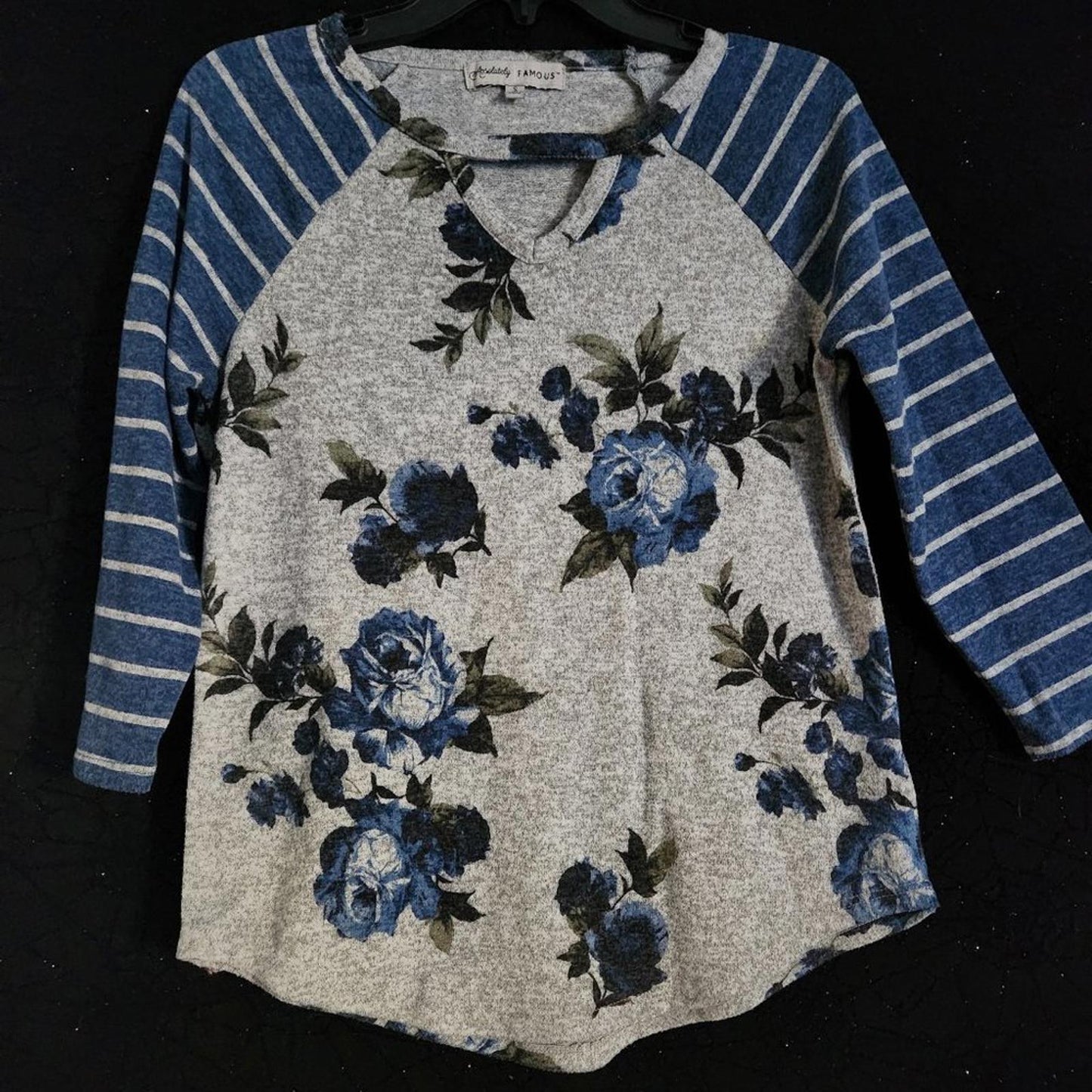 Grey & blue striped floral sweater