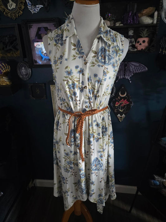 beautiful floral hi low dress with braided belt NWT