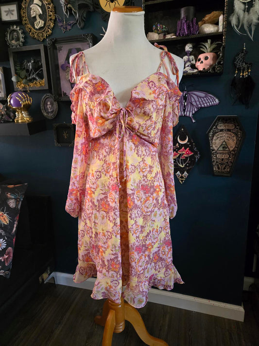 Spring floral cold shoulder dress