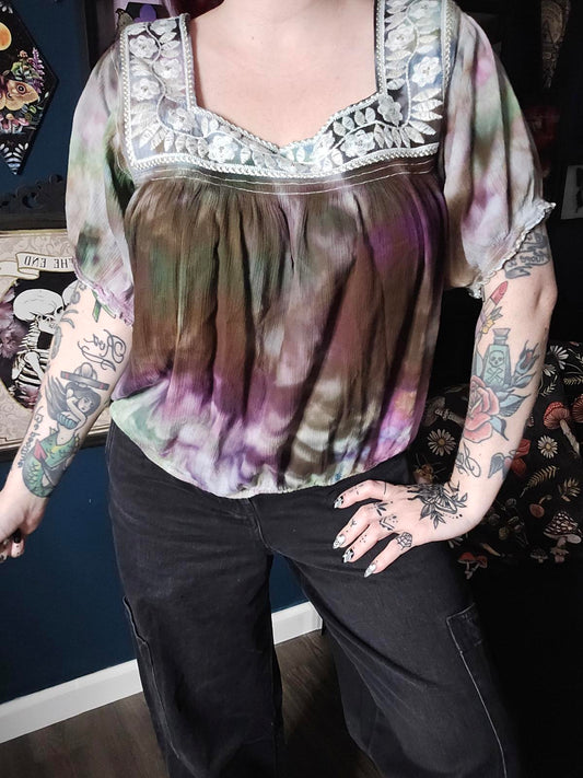 American eagle tie dyed embroidered top