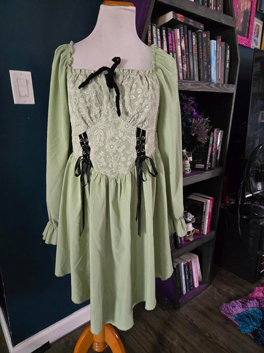 Mint green lace up peasant style dress