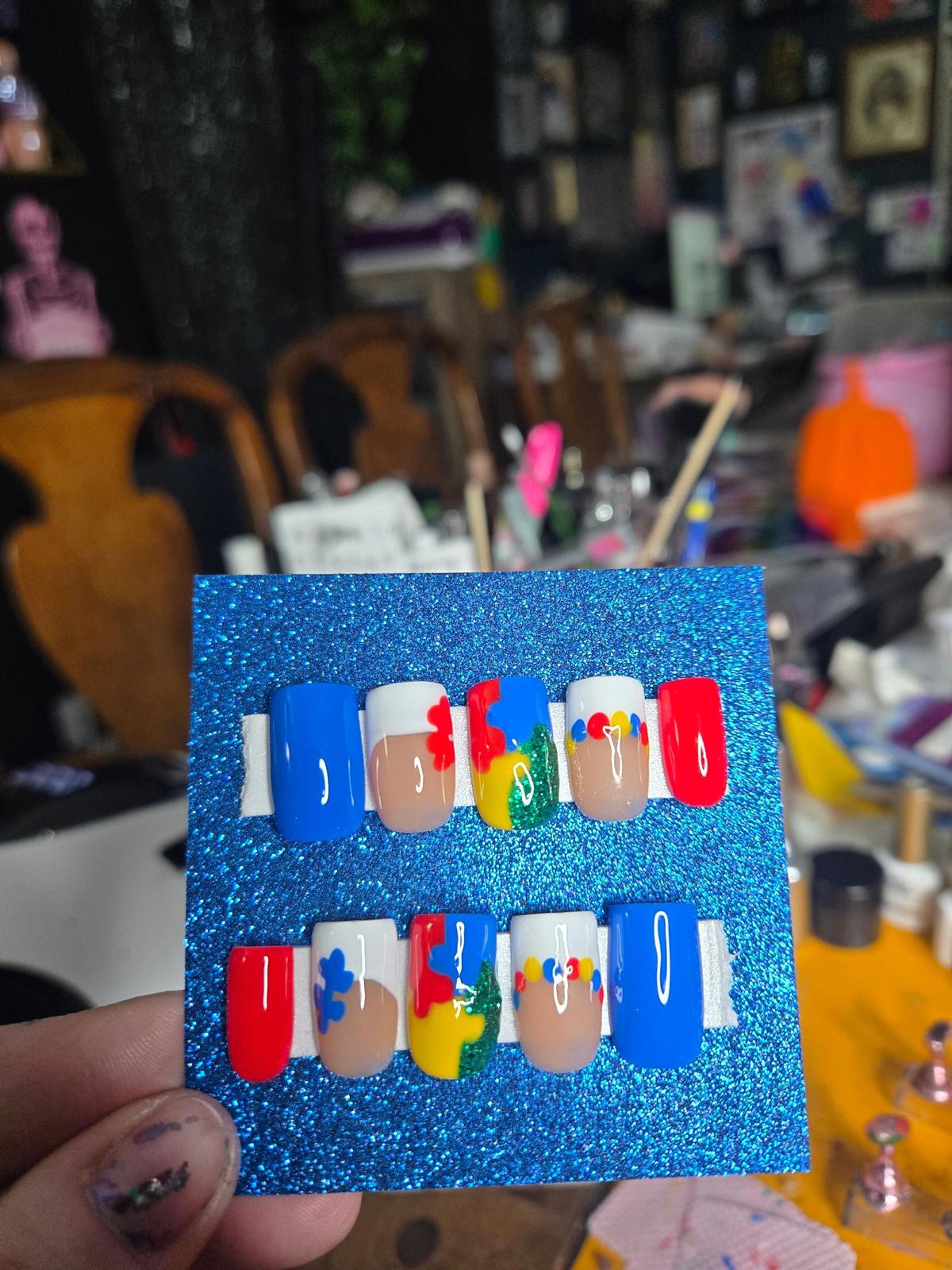 Autism awareness press on nails handmade