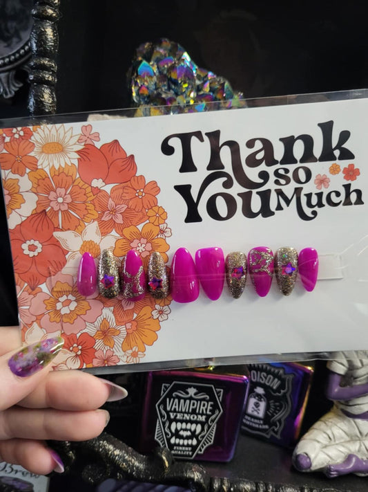 Magenta and gold spiderwebs press on nails custom made