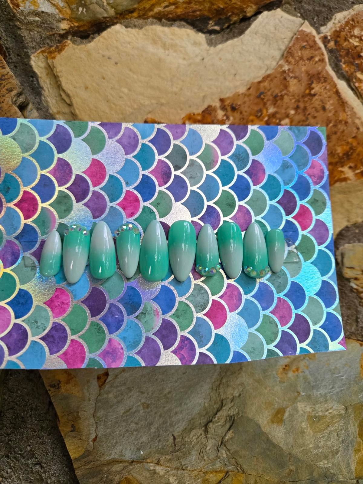 Pastel ombre bling almond nails custom made