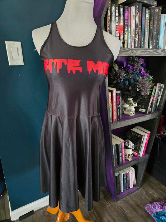 Black skater dress "bite me"