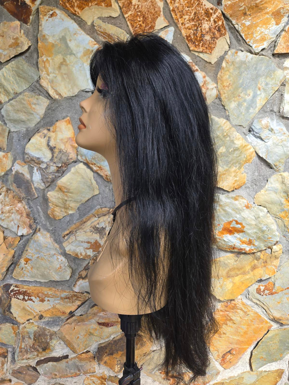 Human hair lace front wig natural black
