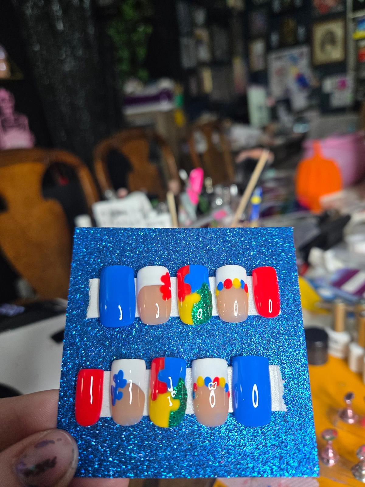 Autism awareness press on nails handmade