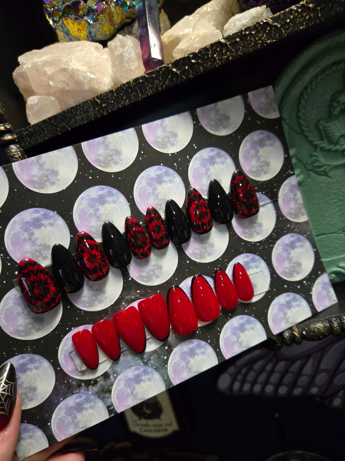 Black and red tie dye press on nails custom made