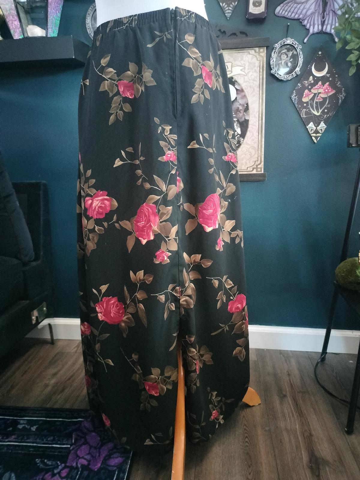 Black whimsigoth maxi skirt with red roses