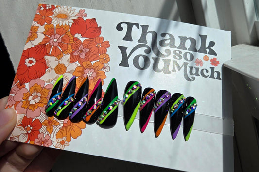 Black and rainbow bling press on nails custom made