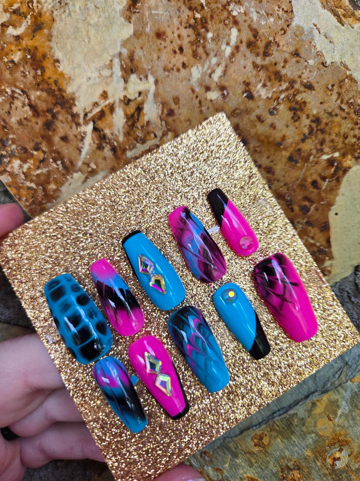 80s tie dye press on nails custom made
