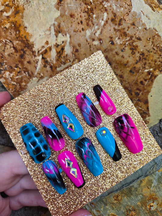 80s tie dye press on nails custom made