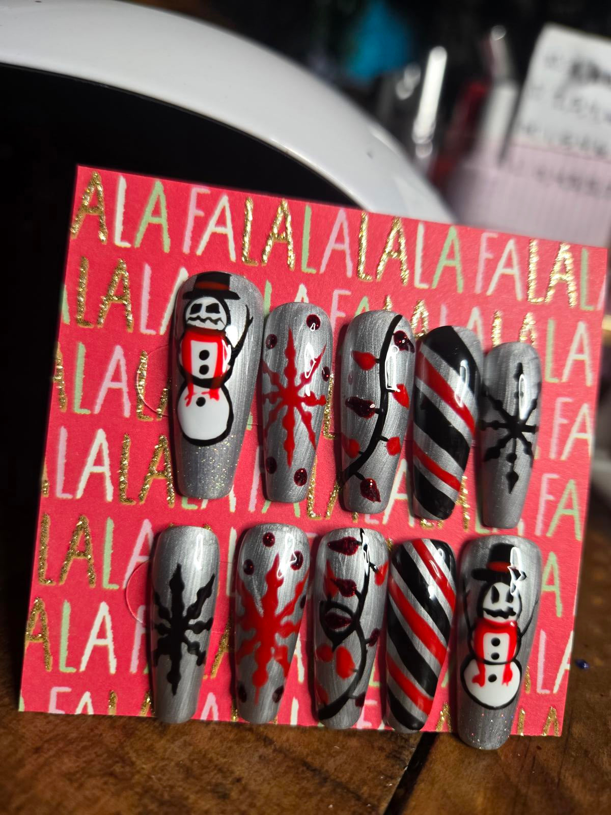 Silver gothic christmas nails custom made