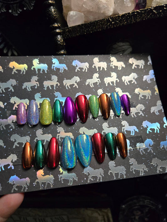 18 piece chrome press on nails custom made