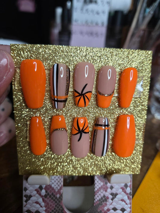 Fall pumpkin and plaid press on nails custom made