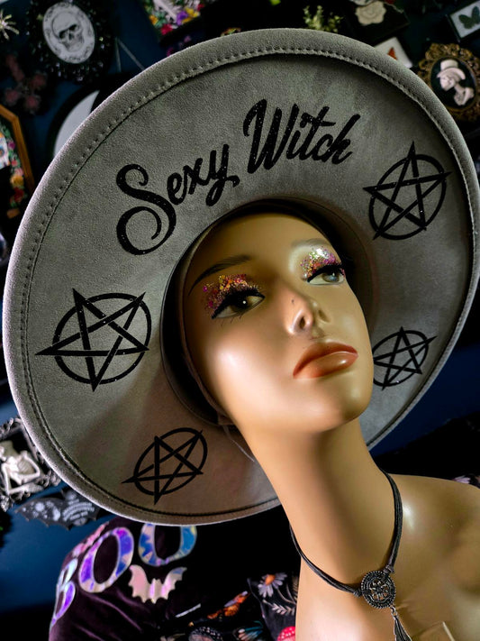 Sexy witch pentagram Hand designed wide brim hat