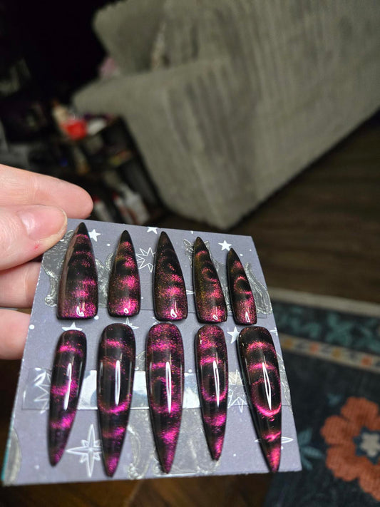 Extra long stiletto swirly cat eye nails custom made